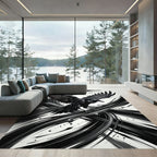 Black Raven Ink Brushstrokes Rug