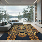 Elegant Navy and Gold Mandalas Rug