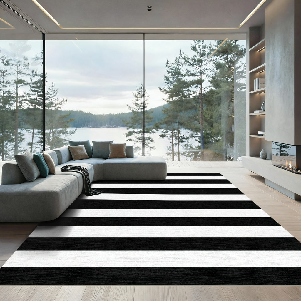 Bold Black White Stripe Contemporary Rug