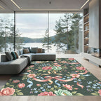 Vintage Romantic Floral Ribbon Dark Green Rug