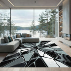Monochrome Shattered Glass Geometric Abstract Rug