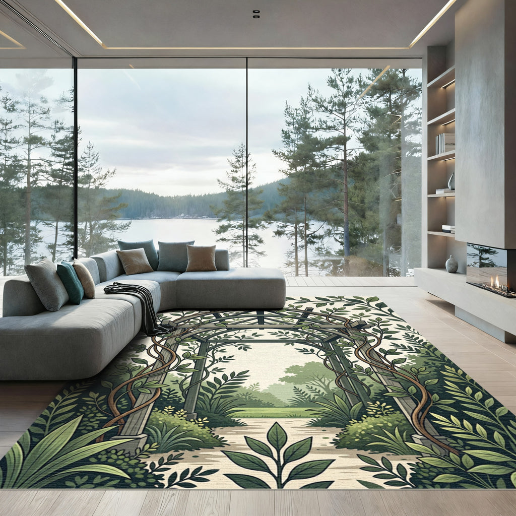 Lush Green Botanical Garden Arch Rug