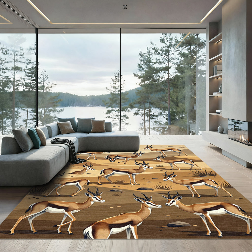 Earthy Savannah Gazelle Herd Illustration Rug