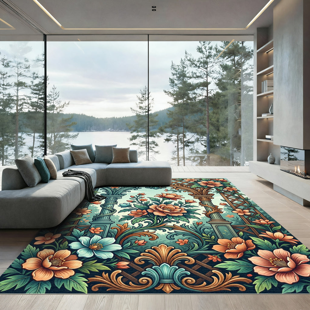Elegant Floral Archway Botanical Tapestry Rug