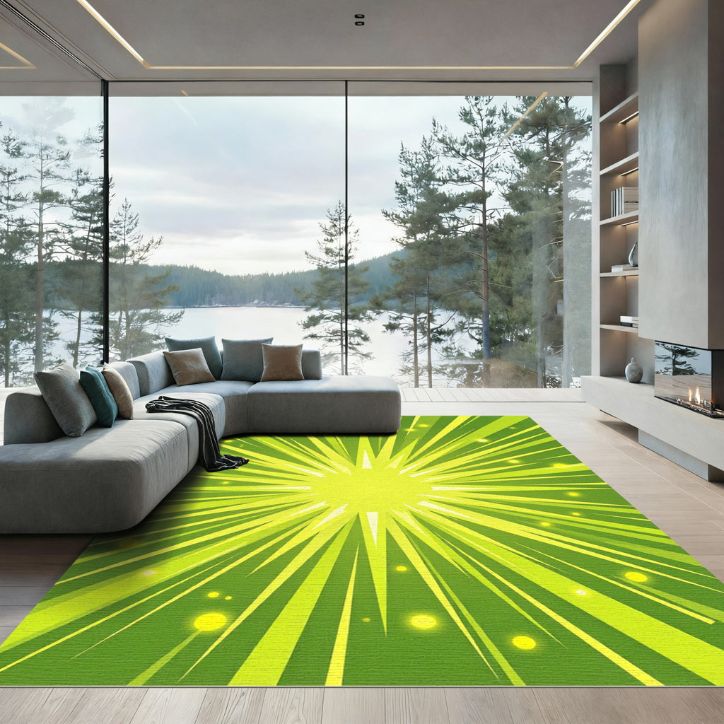 Radiant Lime Green Sunburst Explosion Rug