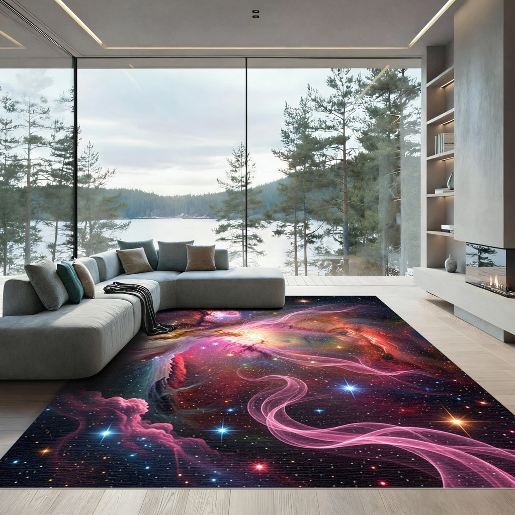 Vibrant Cosmic Interstellar Nebula Swirl Rug
