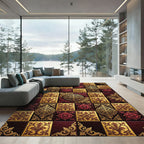 Rich Crimson and Gold Medallion Tile Rug