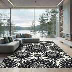 Mono Dark Floral Chrysanthemum Garden Rug