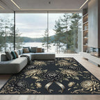 Elegant Monochrome Chrysanthemum Floral Wreath Rug