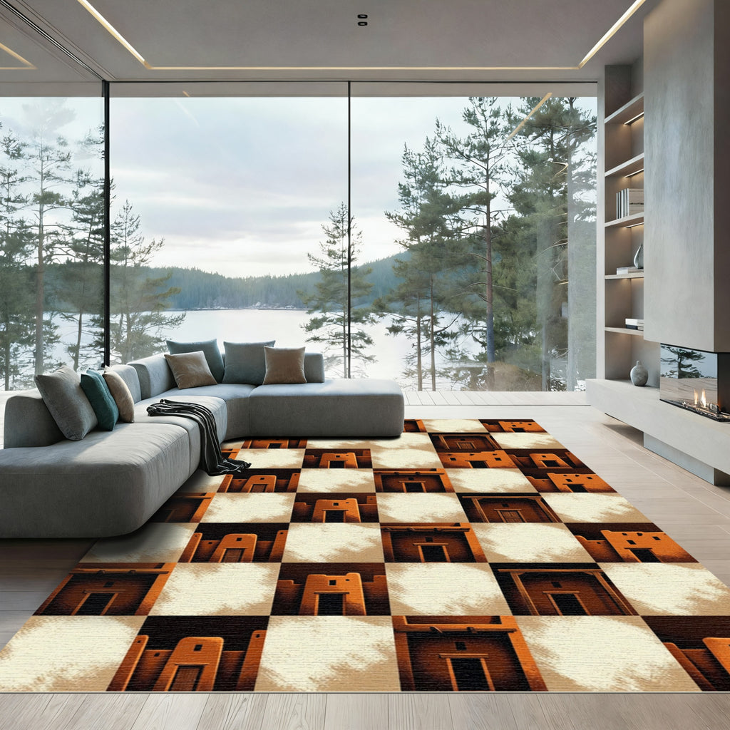 Earthy Adobe Village Composition Rug
