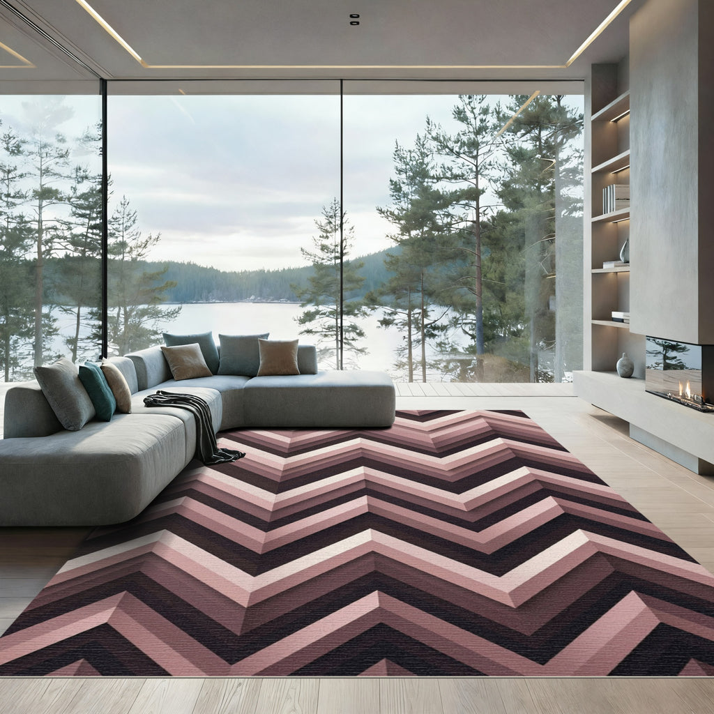 Minimal Blush Pink Geometric Chevron Rug