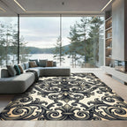 Elegant Charcoal Scrollwork Damask Rug