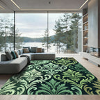 Elegant Emerald Damask Scroll Foliage Rug
