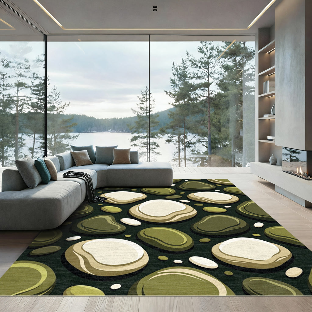 Olive Abstract Pebble Shape Rug