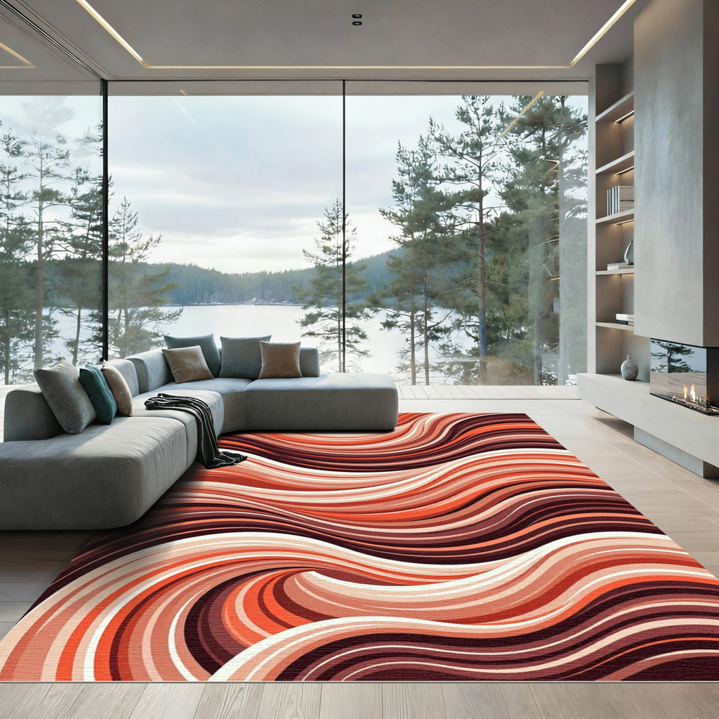 Warm Terracotta Swirl Abstract Rug