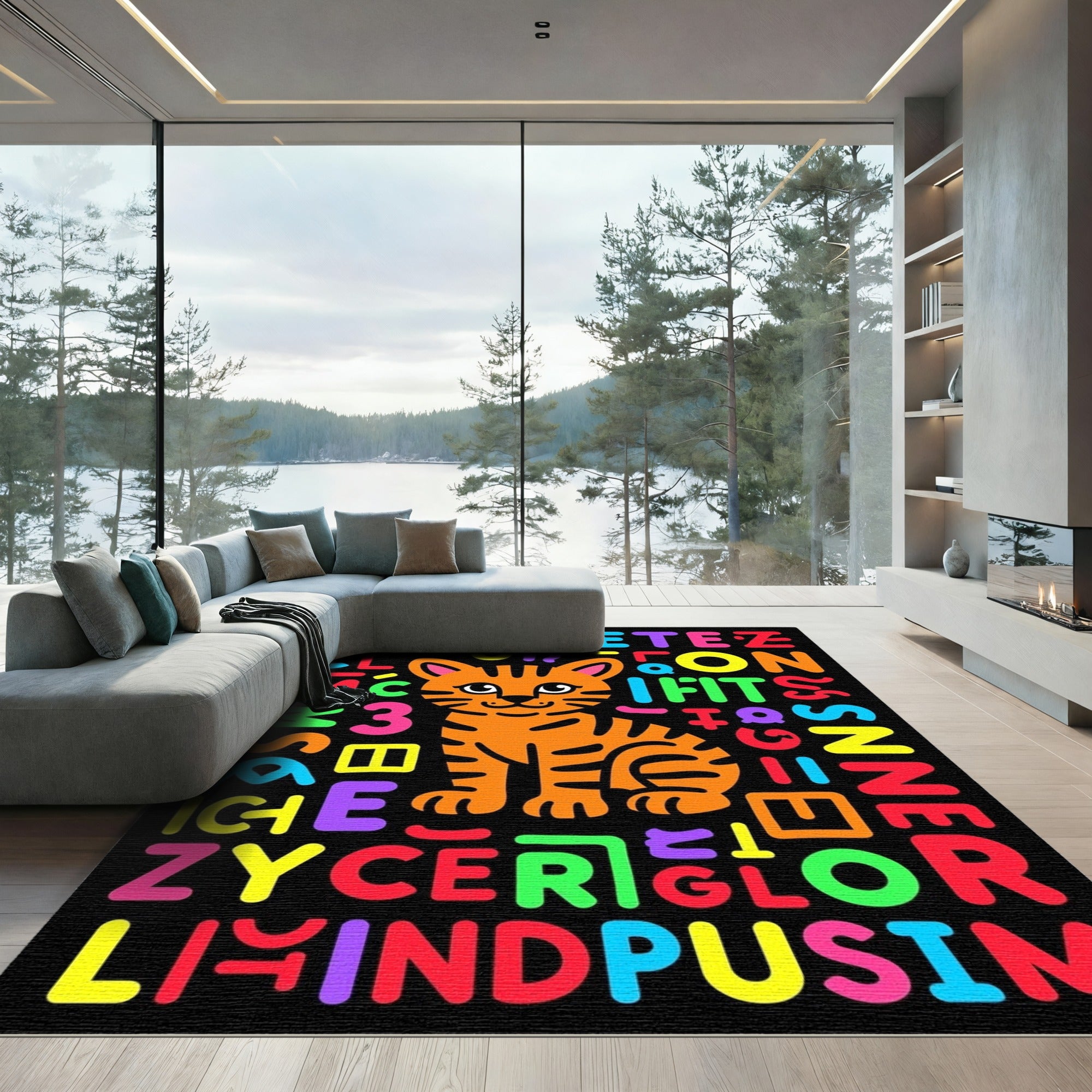 Playful Orange Tiger Alphabet Composition Rug