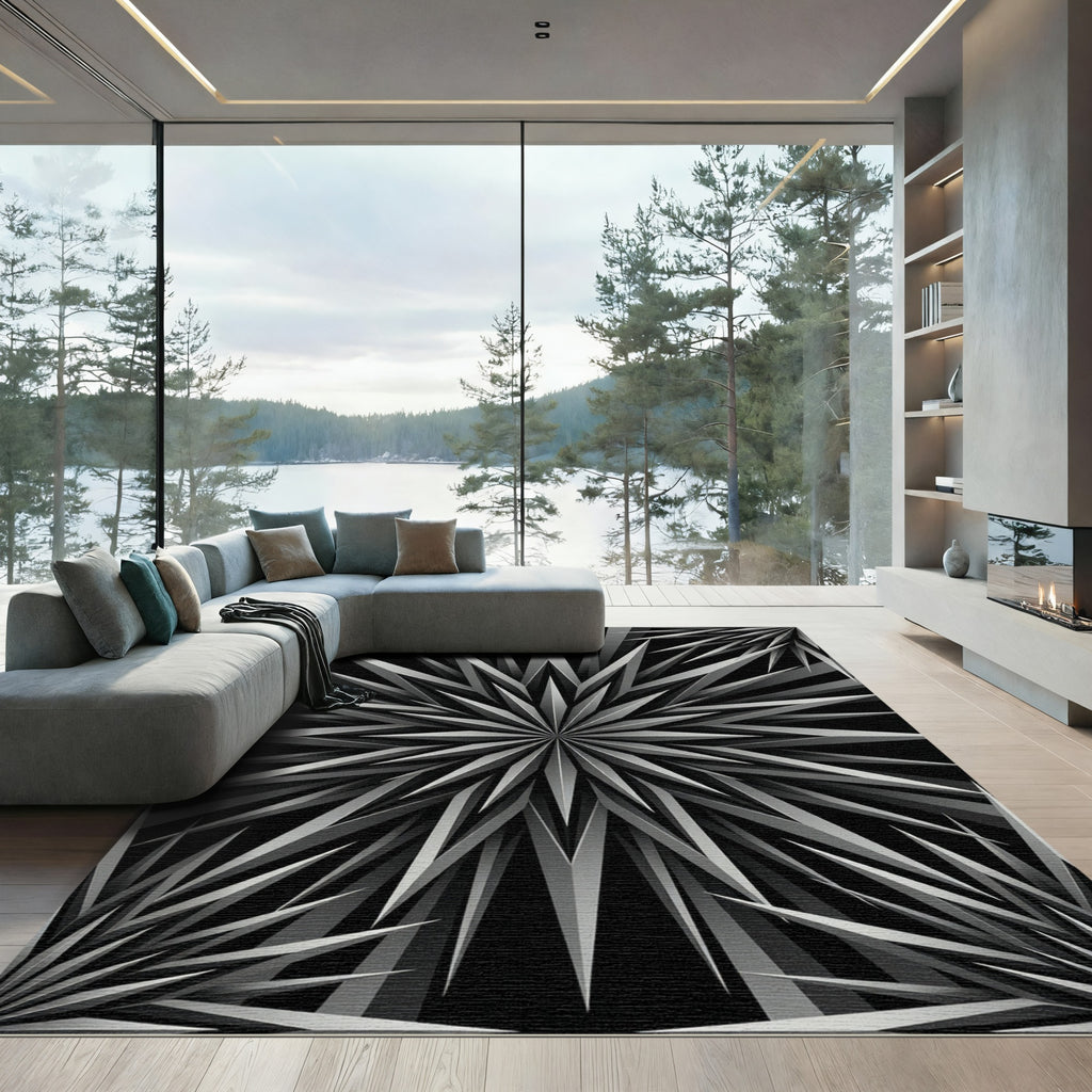 Monochromatic Sharp Geometric Starburst Rug