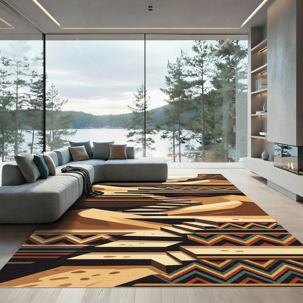 Geometric Terracotta Canyon Staircase Art Rug