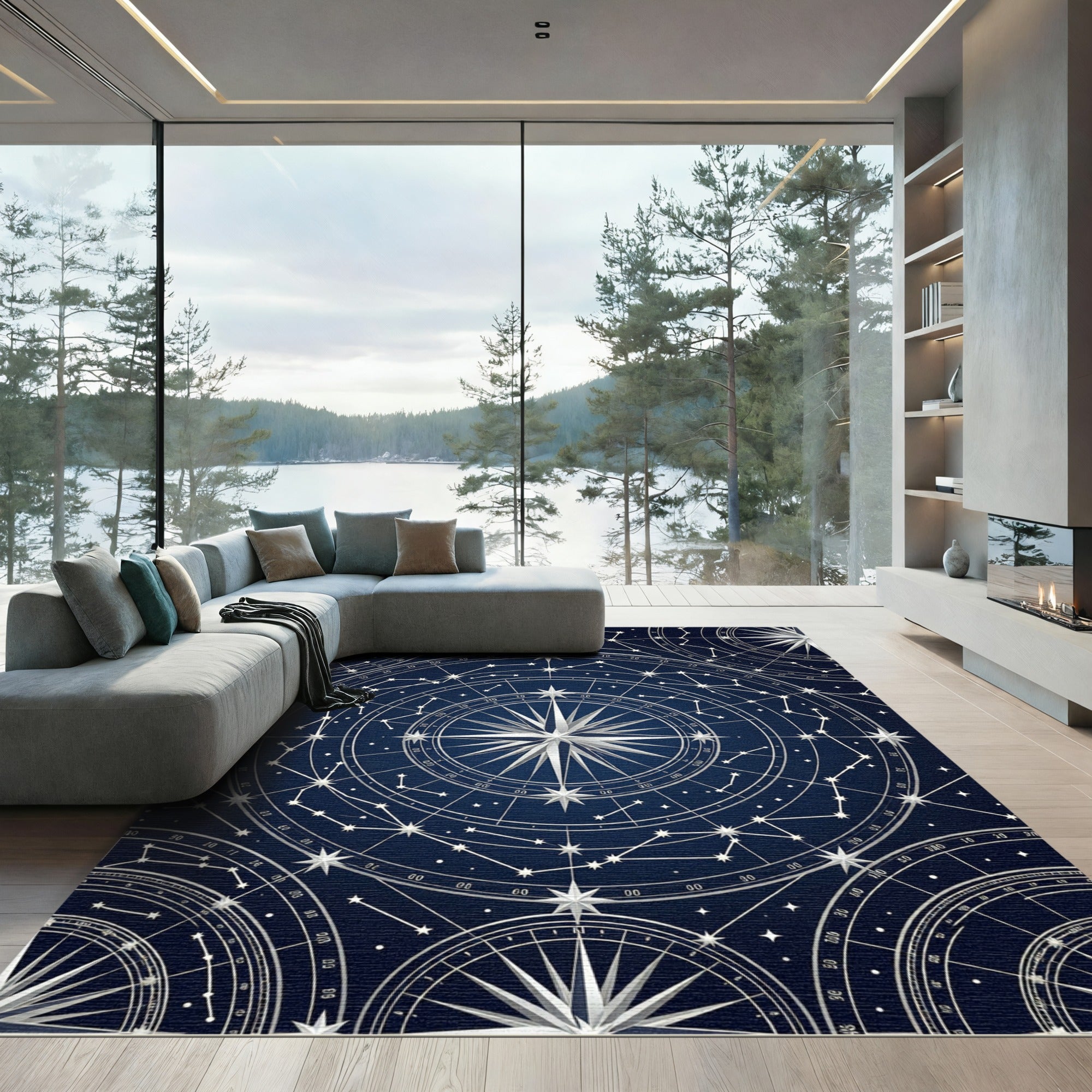 Celestial Navy Silver Star Map Rug