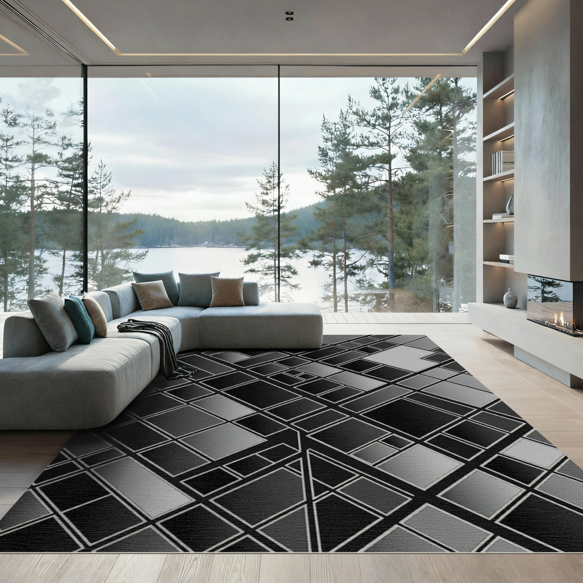 Modern Gray Geometric Art Deco Rug