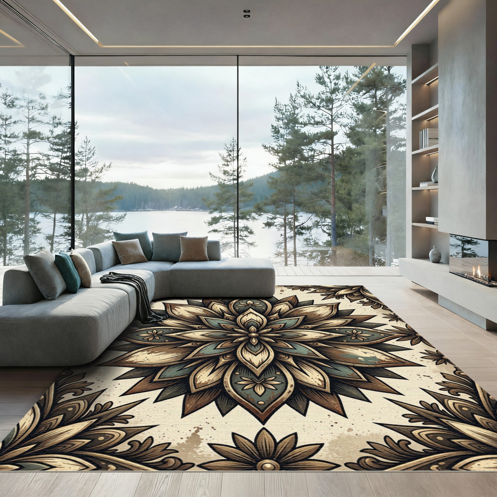 Vintage Earthy Floral Medallion Rug