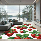Vibrant Red Strawberry Botanical Folk Art Rug