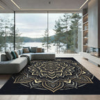 Elegant Gold and Charcoal Mandala Rug