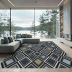 Modern Gray And Taupe Geometric Diamond Rug