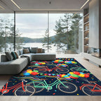 Festive Bicycles and Colorful Balloon Celebration Rug