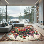 Ornate Baroque Peony Bouquet Medallion Rug