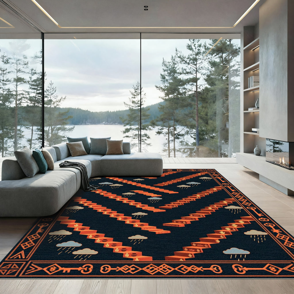 Geometric Staircase Terracotta Abstract Art Rug