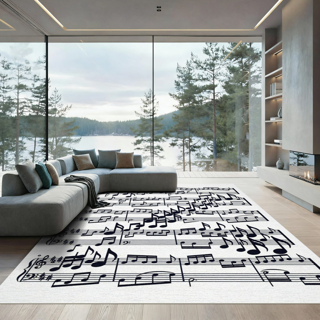 Monochrome Musical Sheet Note Art Rug