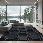 Dark Gray Geometric Hexagon Weave Rug