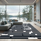 Black White Geometric Linear Arrangement Rug