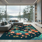 Floral Pagoda Zen Teal Area Rug
