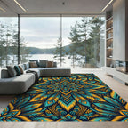 Turquoise Gold Peacock Feather Mandala Rug