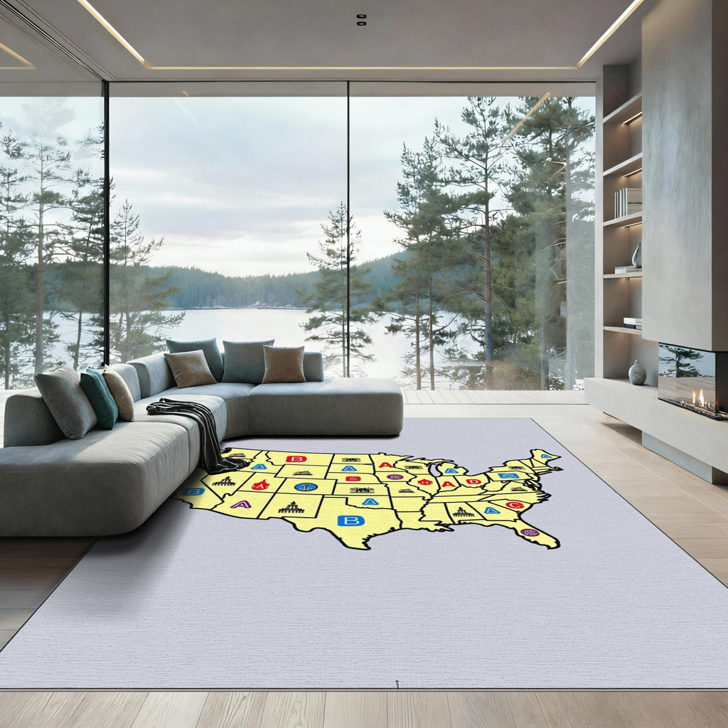 United States Map Icons Red Blue Rug