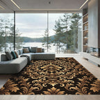 Ornate Gold Crown Baroque Floral Rug