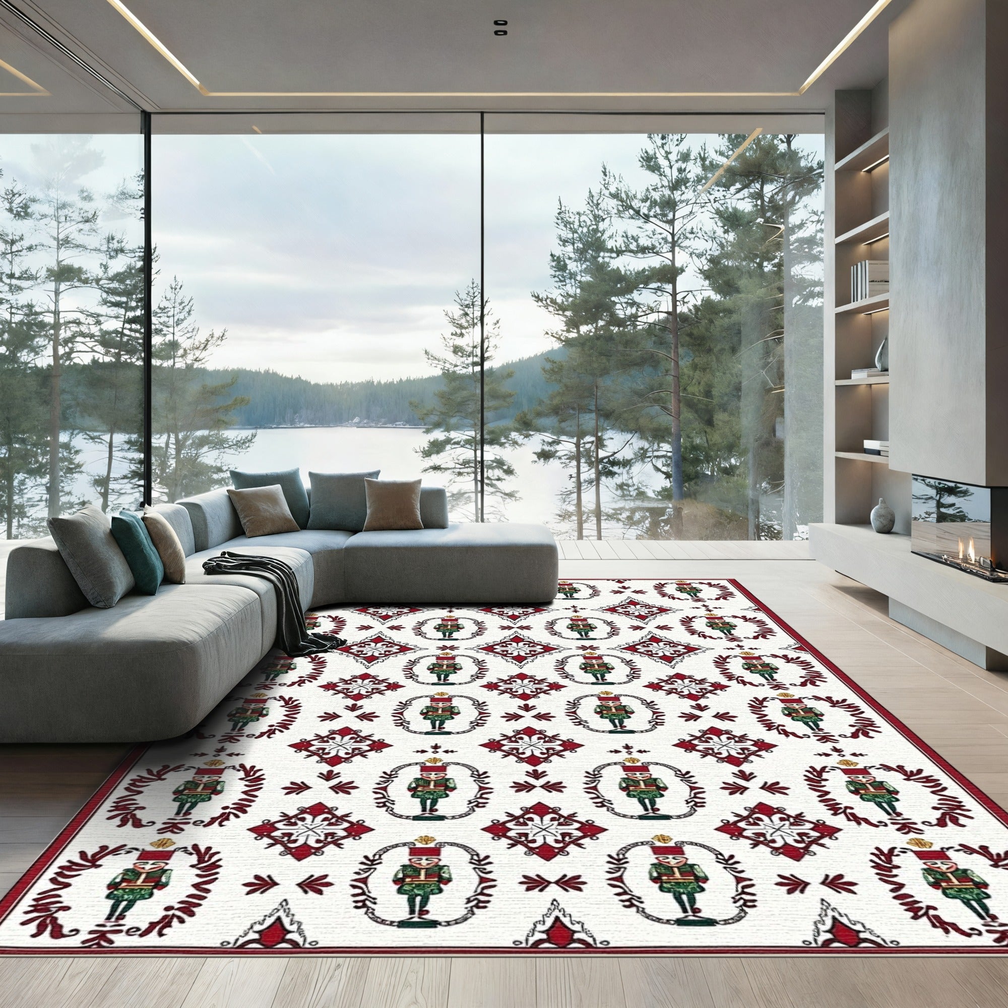 Crimson Nutcracker Medallion Border Rug