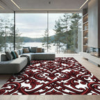 Ornate Crimson Baroque Heart Scroll Rug