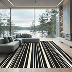 Bold Black Cream Striped Composition Rug
