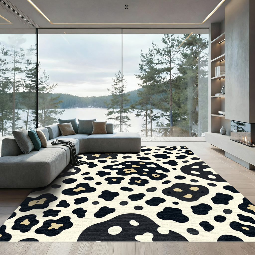 Monochrome Abstract Organic Spotted Wool Rug