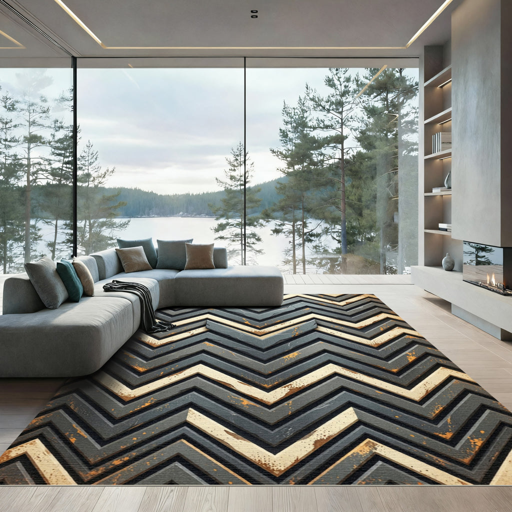 Textured Gray Chevron Accent Rug