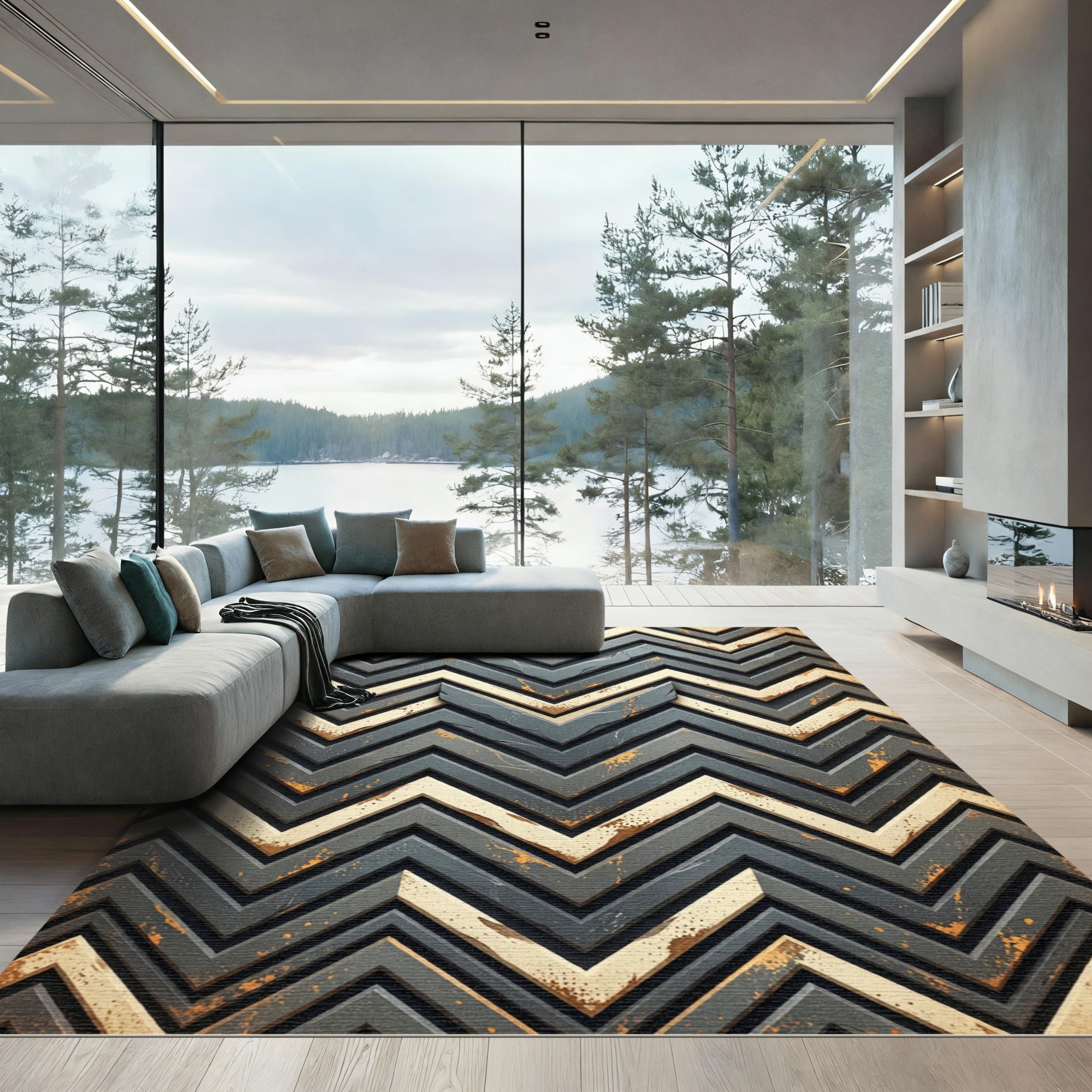 Textured Gray Chevron Accent Rug