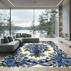 Elegant Blue Floral Ribbon Bouquet Rug