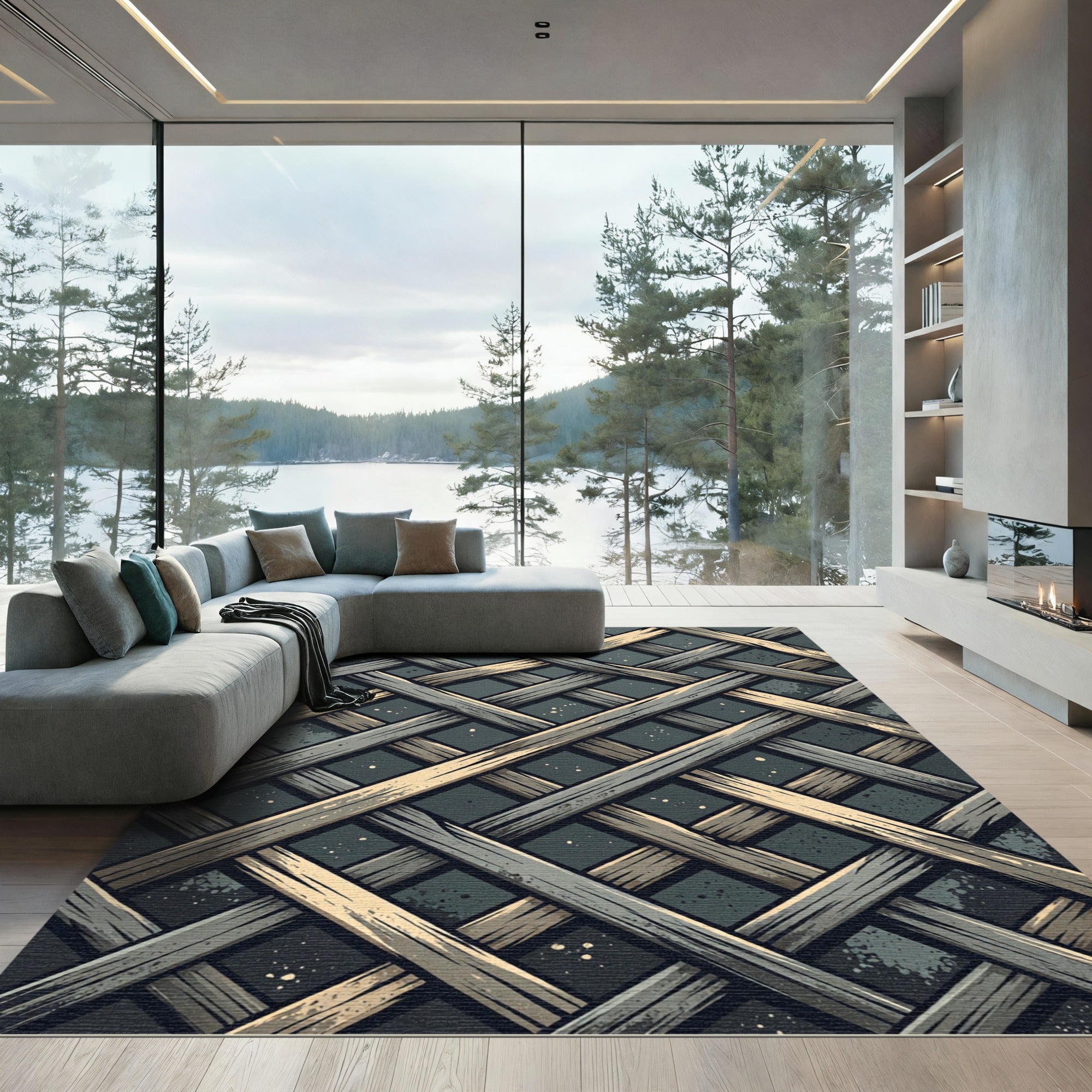 Rustic Braided Wood Lattice Rug