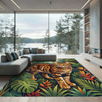 Lush Tropical Bengal Cat Jungle Art Rug
