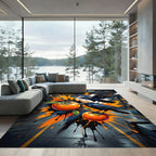 Ravens with Persimmons Abstract Ink Splash Rug
