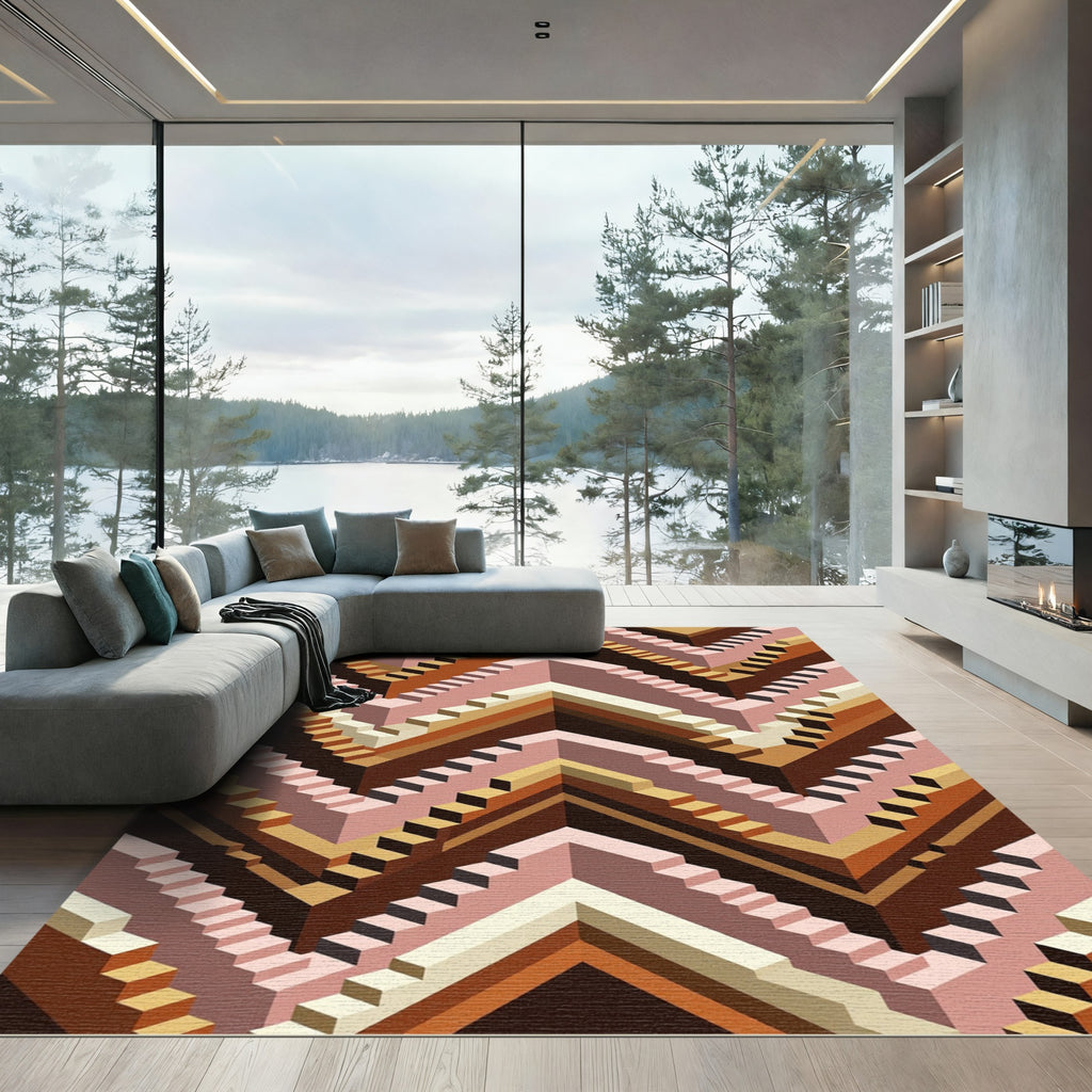 Geometric Zigzag Staircase Terracotta Rug