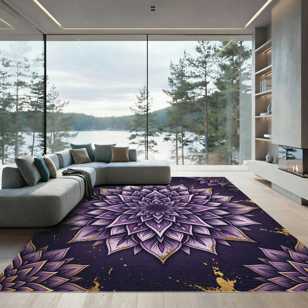 Amethyst Purple Floral Mandala Art Rug